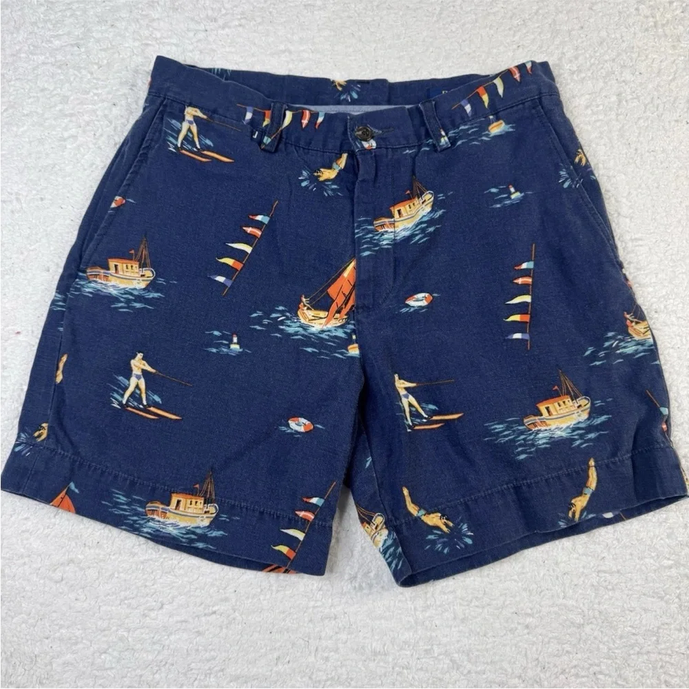 Polo Ralph Lauren Linen Blend Nautical‎ Shorts Blue Boats Size 29 Sailing